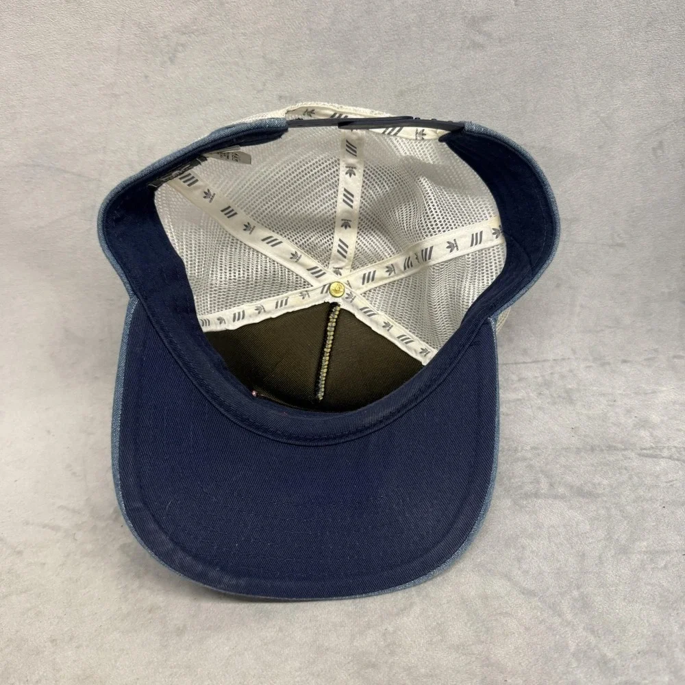 Adidas Hat Cap Snap Back One Size Blue‎ Denim Trefoil Patch Mesh Trucker Mens